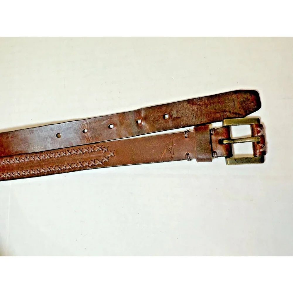 Dockers Brown Leather Belt Unisex Braided Brass Buckle Size L‎ Vintage 1990s